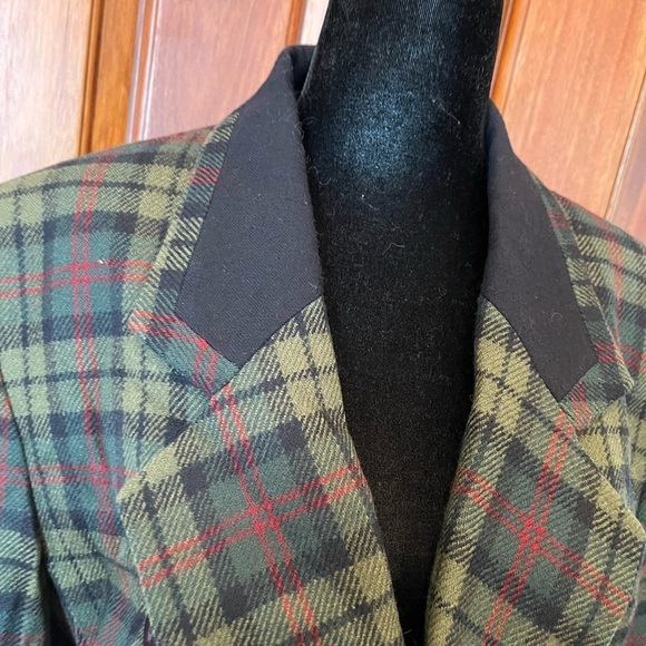 Jones New York Vintage 100% Wool Size 14 Navy Green Black Plaid Jacket Blazer - Picture 2 of 10